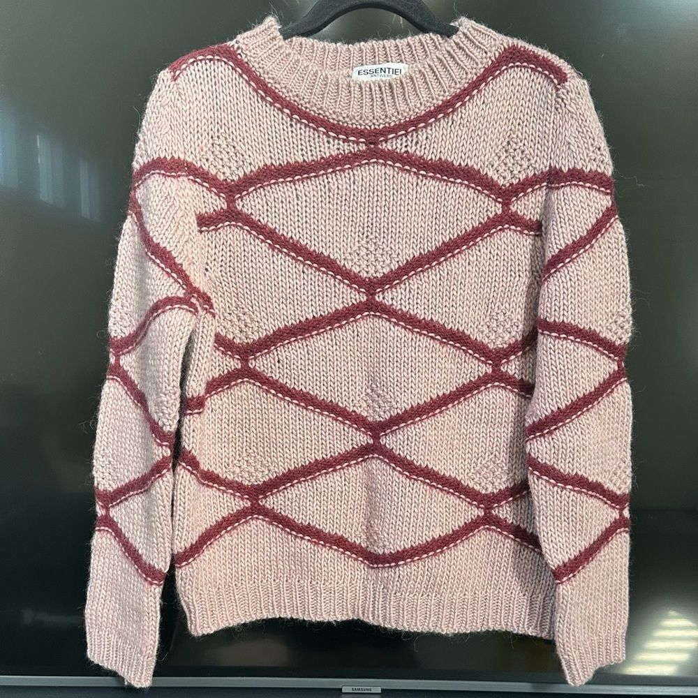 Essentiel Antwerp Pink/Burgundy Striped Pullover Sweater, Size S